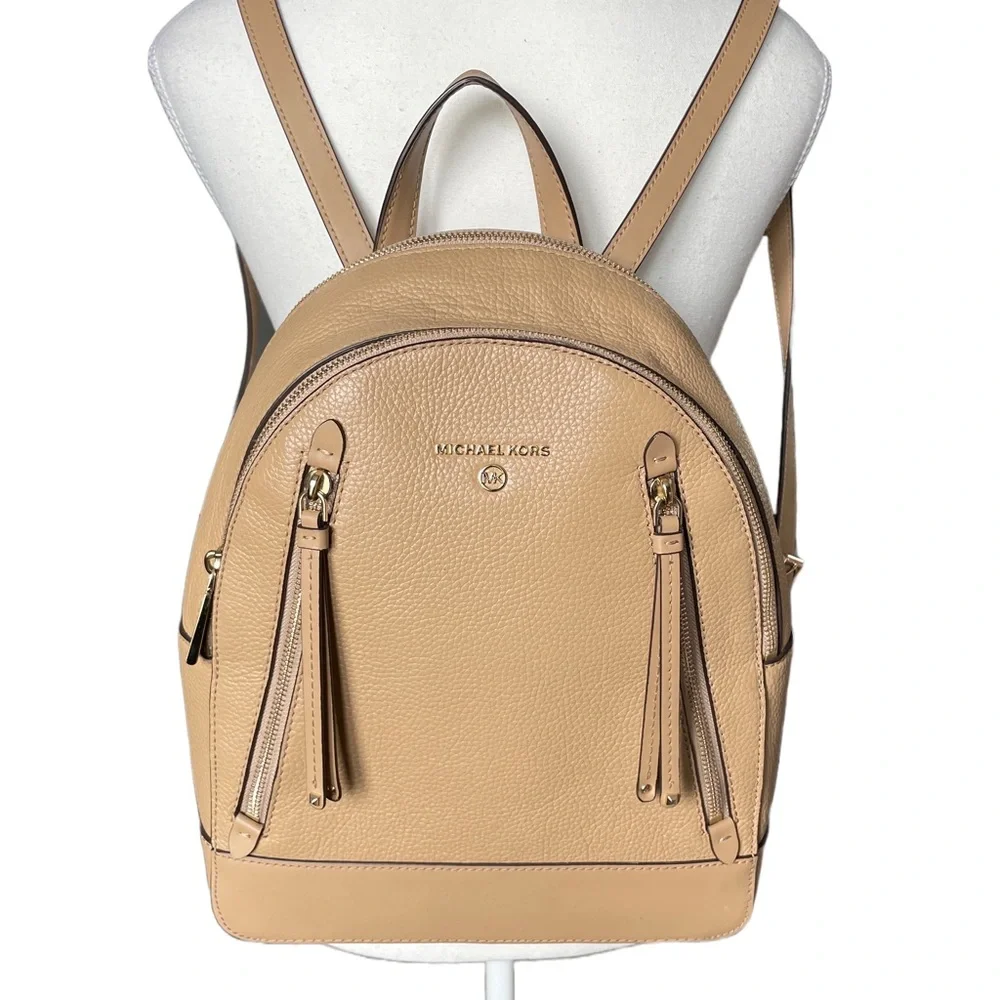 Michael Kors Brooklyn Signature Logo Semi Lux Medium Tan Backpack